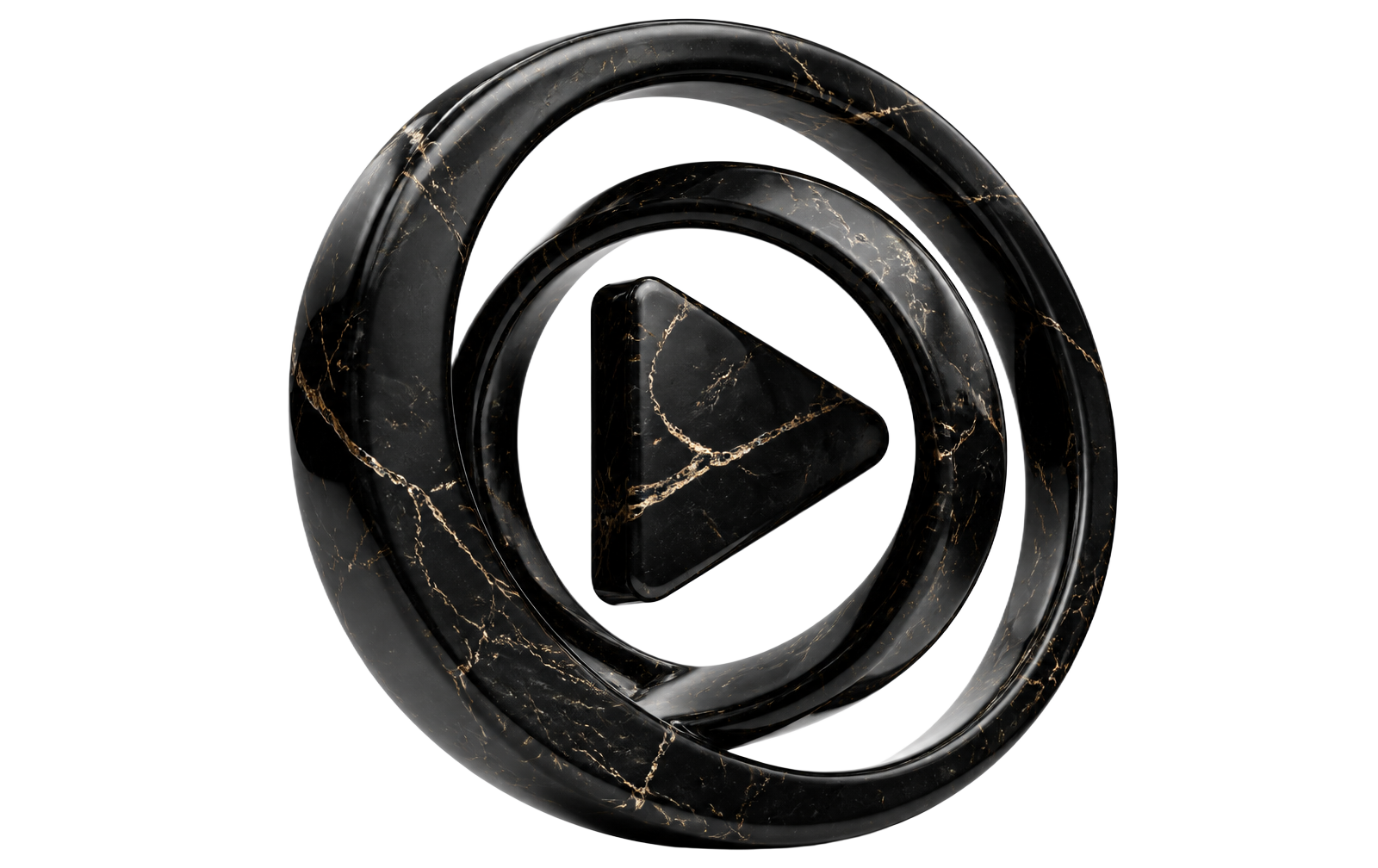 Streamparty — black marble and gold play glyph inside broadcast rings